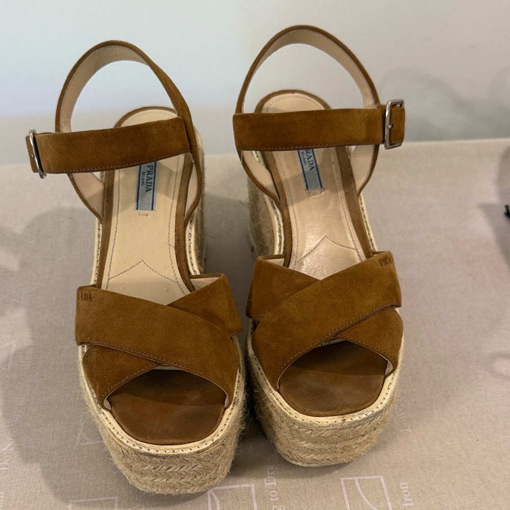 Prada Brown Suede Espadrille Wedges